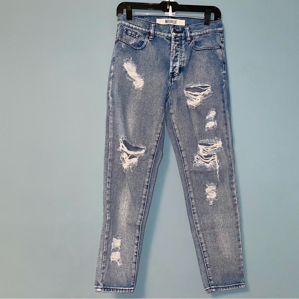 Melville Button Fly Distressed Boyfriend Jeans Size 26